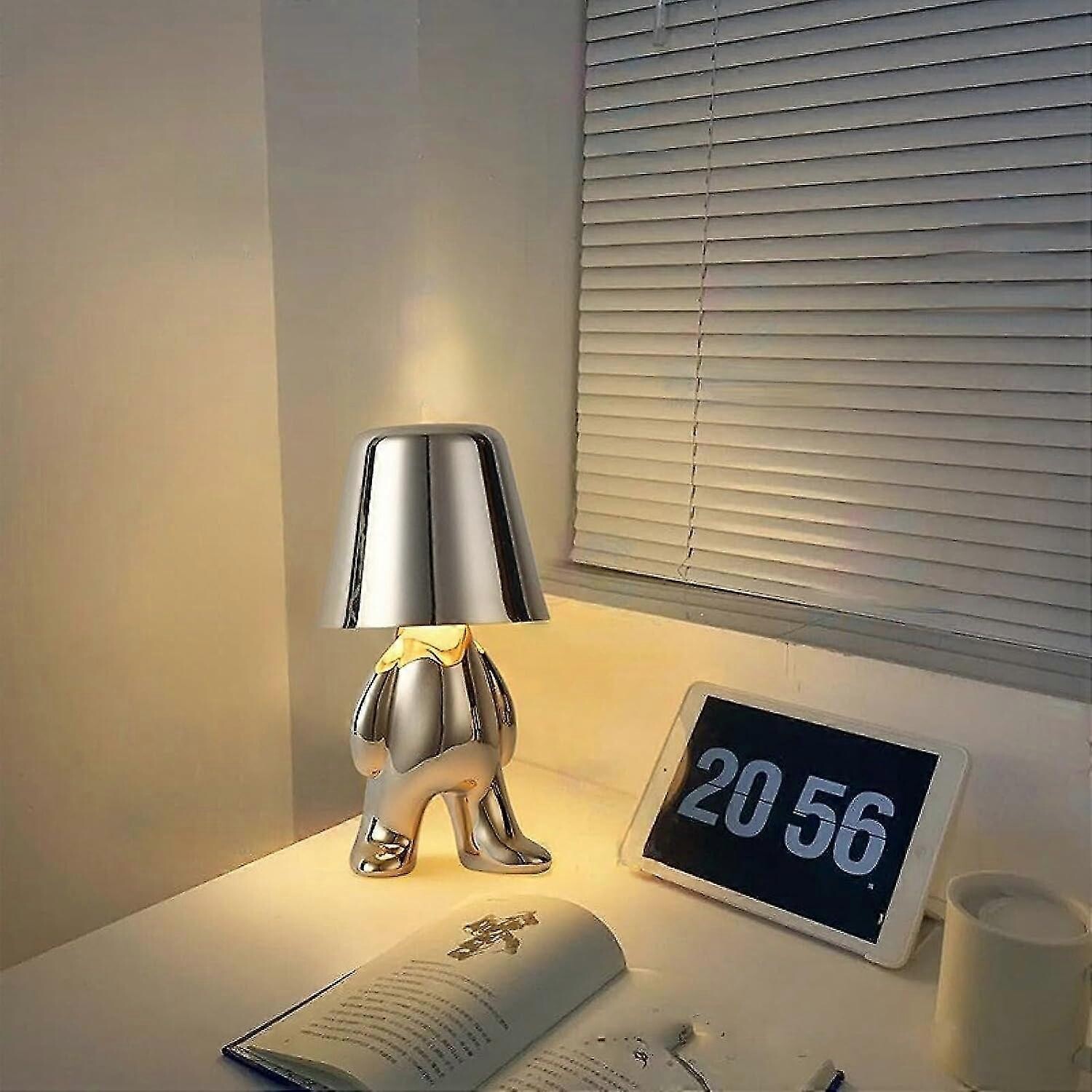 Table Light Man (G, Silver) Night Light Little Golden/ Silver Man, 3 Level Dimmable ...