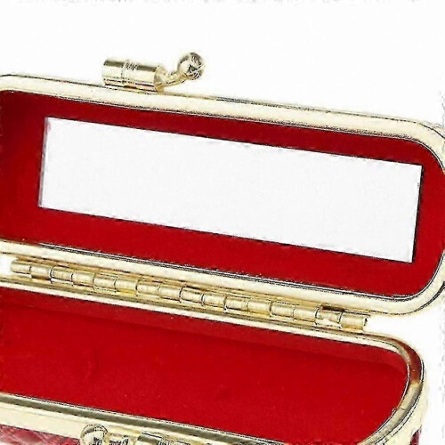 (Red) Leather Lip Gloss Case with Mirror for Lipstick and Balm Storage Box 1