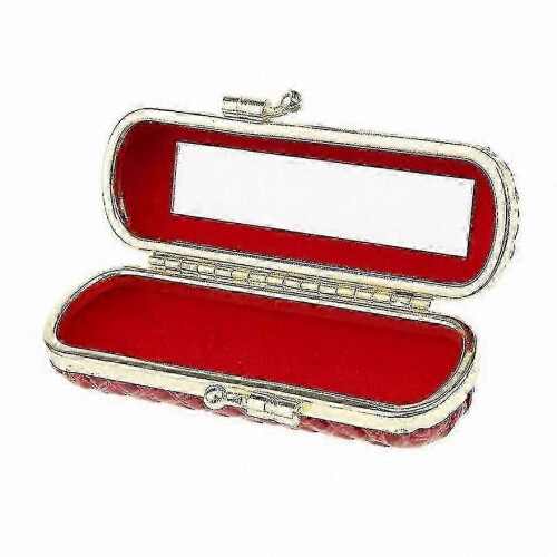 (Red) Leather Lip Gloss Case with Mirror for Lipstick and Balm Storage Box 2