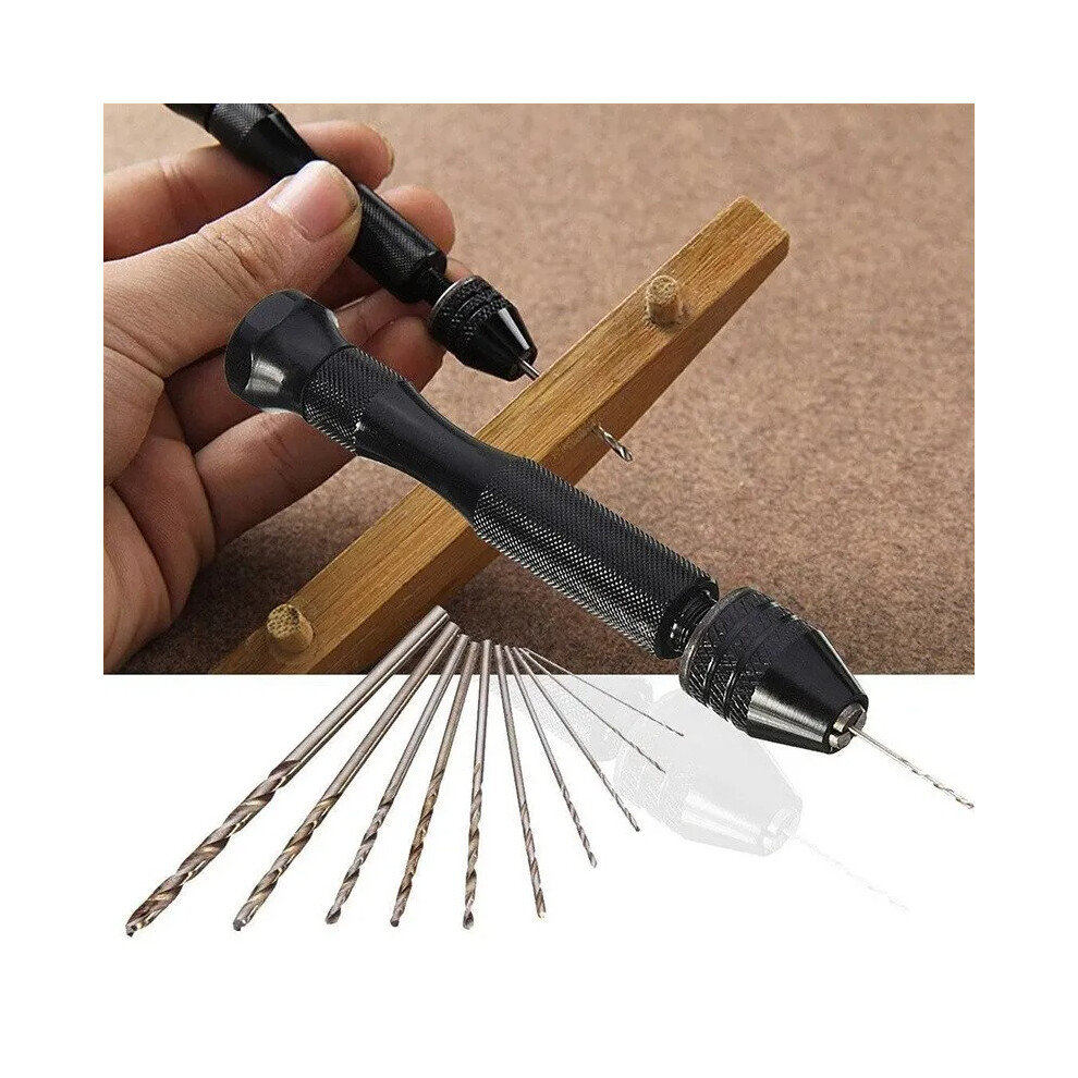 10 Fried Dough Twists Drills In A Mini Tool Set With A Black Hand For Woodworking Drilling Rotary Wood Holes 5011346589079