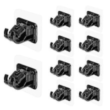 (Black) Curtain Rod No Drilling, 8 Pcs Adhesive Curtain Rod Holder Hooks - PJ