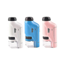 (Pink) Mini Pocket Microscope Kit 60-120x Lab Handheld Microscope Battery Powered Microscope With Led Light Kids Science Microscop