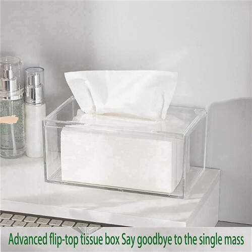 2X Acrylic Tissue Box Rectangular Transparent Tissue Box for Office, Home Bathroom Restaurant Lavatory Occasions 2