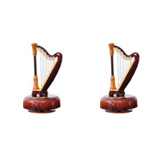 2X Literary and Classical Style Rotating Music Box Music Box Desktop Ornaments Birthday Gift Music Lover,Harp