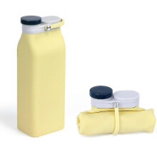 (Yellow) Collapsible Water Bottle, Portable Food Grade Silicone Foldable Travel Reusable Leak Proof Water Bottles - PJ