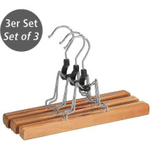 Natural Trouser Hanger - Set Of 3, Wood, 25 X 16.5 X 2.2 Cm, Brown