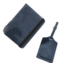 Pack of 2 PU Leather Passport Holder Luggage Labels-Deep Blue