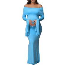 Comfortable Breathable Maternity Dress Polyester Fabric-Blue XL