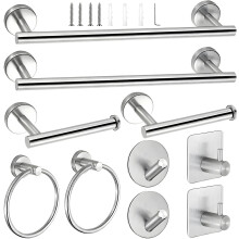 Bathroom Hardware Set Adhesive Towel Rings Robe Hook-silver