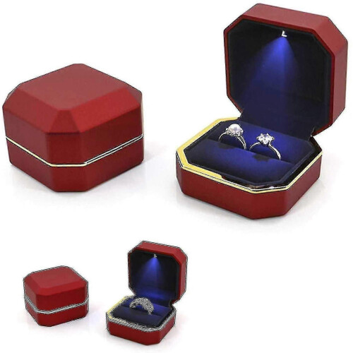 Luxury Ring Box, Square Velvet Wedding Ring Case with Led Light - RiRi 2
