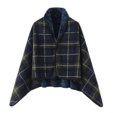 (Green) Women Multiway Plaid Poncho Shawl Wrap Fleeced Wearable Blanket Ultra Soft Sherpa Flannel Cape - q37