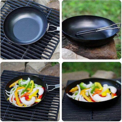 Camping Round NonStick Pan with Folding Handle, Lightweight Folding Camping Cookware 1