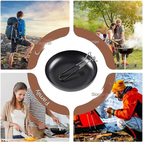 Camping Round NonStick Pan with Folding Handle, Lightweight Folding Camping Cookware 2