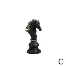(Black War Horse) Large Novelty White Chess Statues Knight King Sculpture for Office Arrangement