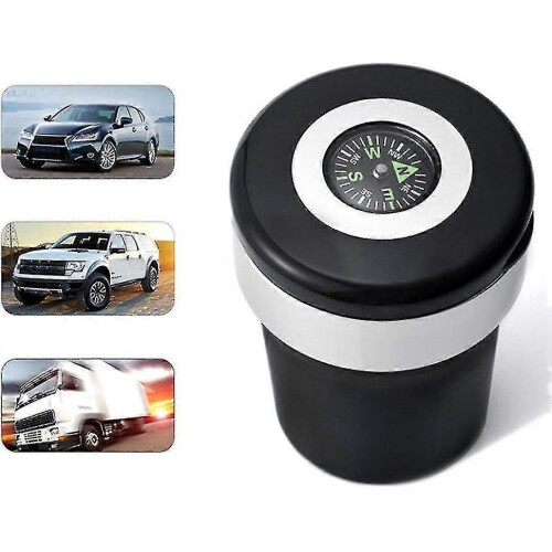 Portable ashtray with LED light compass and cover, black / silver, for car 2