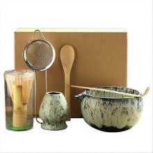 (Cyan) 6Pieces Japanese Matcha Tea Set Safe Bamboo Whisk Teaspoon Tea Sets Matcha Bowl Matcha Whisk Holder
