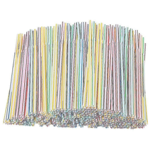 300 Pieces Plastic Drinking Straws 8 Inches Long Multi-colored Striped Bedable