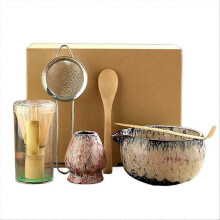 (Pink) 6Pieces Japanese Matcha Tea Set Safe Bamboo Whisk Teaspoon Tea Sets Matcha Bowl Matcha Whisk Holder