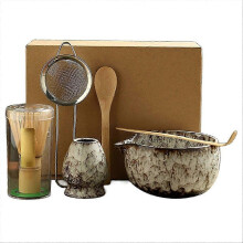 (White) 6Pieces Japanese Matcha Tea Set Safe Bamboo Whisk Teaspoon Tea Sets Matcha Bowl Matcha Whisk Holder