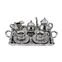 (Silver) Children's Simulated Kitchen Tea Toy Party Set Educational Toy with Plate&Cup