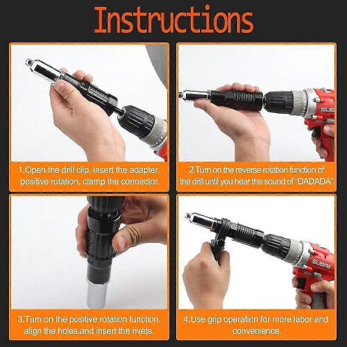 Rivet Gun Adapter Kit with Handle Grip Riveter Drill Attachment Riveting Hand Tool Insert Nut - DD 1