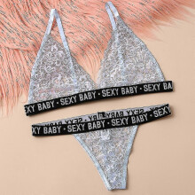 (M, White) Sexy Baby Lace Lingerie Set Women Nightwear Bra Thong Underwear Sleepwear - RIpj