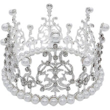 Full Round Cake Crown Mini Crown Ornaments Pearl Cake Decor Kids Tiara Headbandsilver - DD