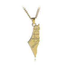 Israel Map Necklace, Men's Map Tag Hip Hop Pendant Necklace