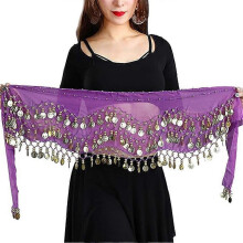 (Purple) 3 Row Unique Scarf Bead Use Outfit Hip Dance Wrap Belly Quality Costume Easy Skirt Coin Belt to Gold Premium