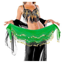 (Green) 3 Row Unique Scarf Bead Use Outfit Hip Dance Wrap Belly Quality Costume Easy Skirt Coin Belt to Gold Premium