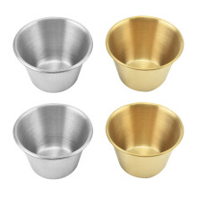 Gobelets à sauce réutilisables, en acier inoxydable, pour un dosage précis, économiques, finition miroir, faciles à nettoyer et peu encombrants.