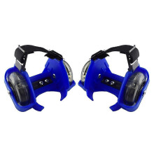 (Blue) Two-Wheeled Heel Wheels Adjustable Roller Skates PVC Tricolor Luminous Wheel Shoes For Children