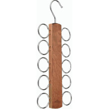 Wooden Scarf Hanger for Organizing and Storing Scarves, Ties, Scarves, Space Saving Hangers with 10 Loops for All Scarves, Ties, Belts (Brown)