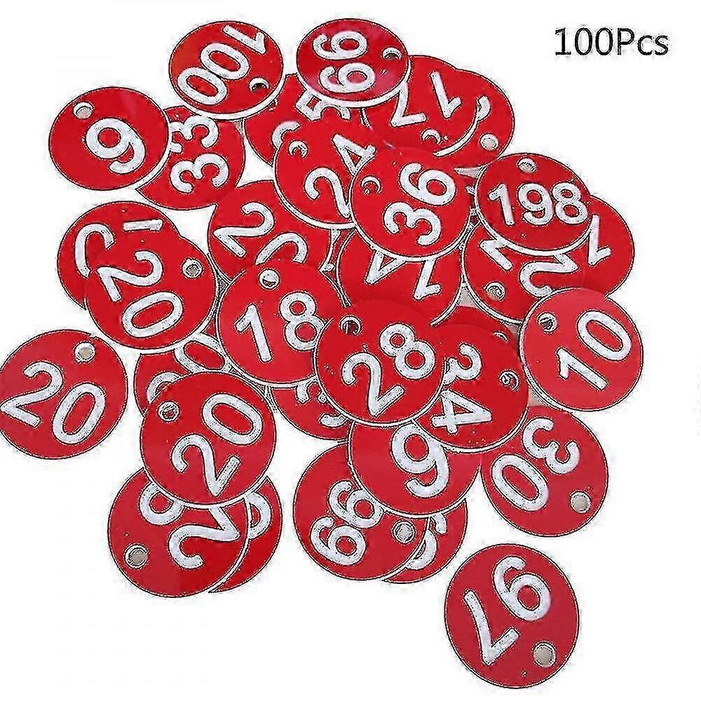 (Red) 100pcs Plastic Id Number Tags 1-100 Engraved Number Id Tag ...