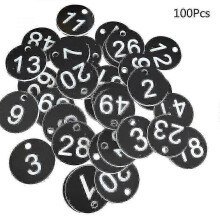 (Black) 100pcs Plastic Id Number Tags 1-100 Engraved Number Id Tag Colored For Key Ring Gds - RiRi