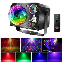 64 Patterns RGB Disco Light Remote Control Stage Light with Strobe & UV Light, USB Party Lighting for DJ Clubs Events