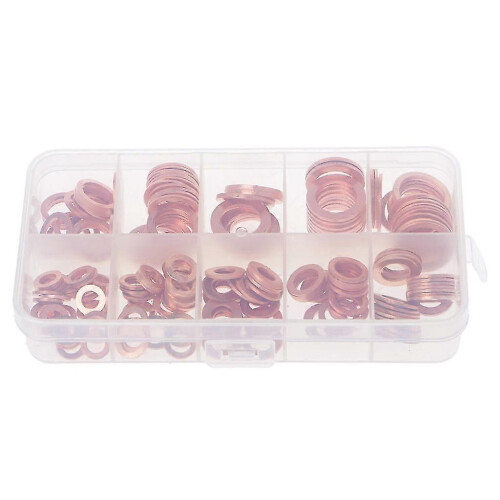 200PCS Copper Washers Gasket Set 9 Sizes Flat Ring Seal Kit with Plastic Box 1