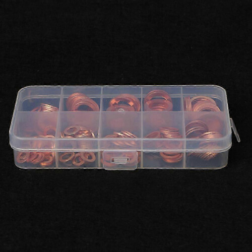 200PCS Copper Washers Gasket Set 9 Sizes Flat Ring Seal Kit with Plastic Box 2