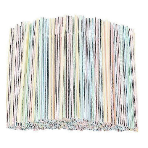 500pcs Plastic Drinking Straws 8 Inches Long Multi-Colored Striped Bedable