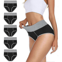 (L) 5 Packs Women's Stretch Cotton Underwear High Waisted Panties Soft Breathable Briefsa - RIpj