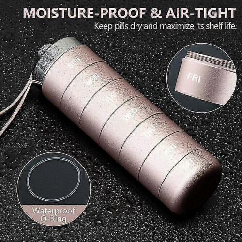 (Grey) Metal Pill Organizer Weekly,Stackable Waterproof Travel Pill Box,Pill Case Container,7 Day Daily Med 2