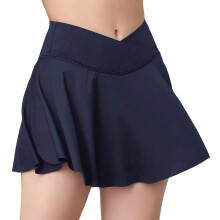 Crossed Waist Yoga Skirt High Stretch Polyester-Navy blue M