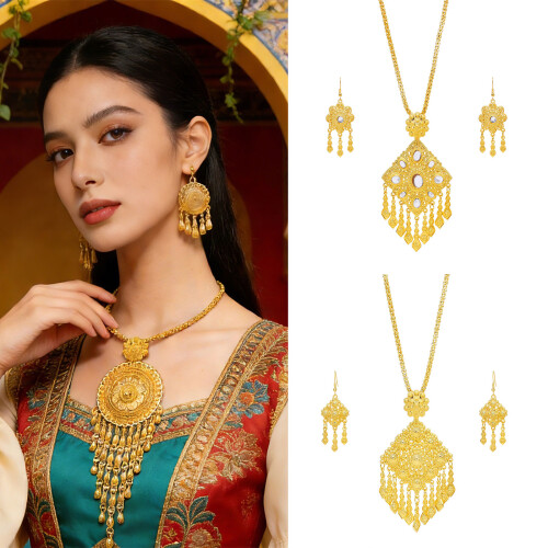 Delicate Alloy Fringe Earring And Necklace Accessory Set-B 1
