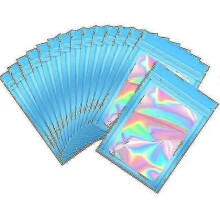 (7x10cm, Blue) 100 Pc Smell Proof Mylar Bags Resealable Odor Proof Bags Holographic Packaging Pouch Bag With Clear Window Compatible With Food