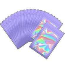 (10x15cm, Purple) 100 Pc Smell Proof Mylar Bags Resealable Odor Proof Bags Holographic Packaging Pouch Bag With Clear Window Compatible With Food