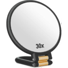 (Black) 30x Magnifying Mirror Travel Hand Mirrors with Handle - Double Side Handheld Mirror with 1X 30X Magn