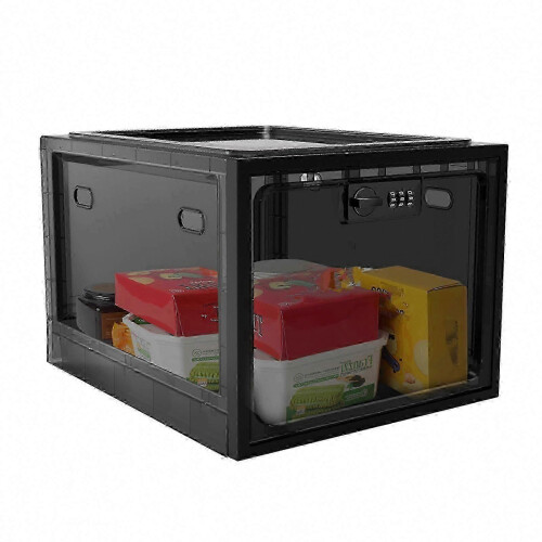 (Transparent Black) Lockable Food Storage Box for Fridge, Snacks, Kitchen & Bedroom, Space-Saving Organizer