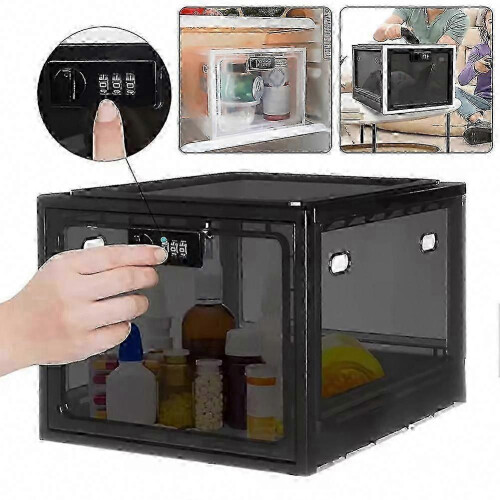 (Black White) Lockable Food Storage Box for Fridge, Snacks, Kitchen & Bedroom, Space-Saving Organizer 1