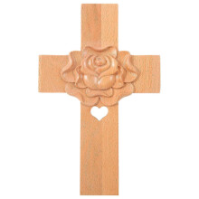 Wooden Cross Decor Flower Heart Design Wooden Cross Crafts Catholicism Wood Holding Crosses - DD