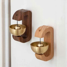 (Dark brown walnut) Shopkeepers Bell For Door Opening, Magnetic Attached Wood Doorbell Golden Decorative Entry Door Chime With Brass Bell